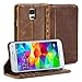 GMYLE Galaxy S5 case, [Book Style] Galaxy S5 Wallet Case [Vintage] [Brown] + Crazy Horse Pattern PU Leather Case Cover for Galaxy S5 / Galaxy SV/Galaxy S V (2014) - Retail Packaging - Brown