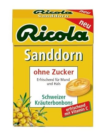Ricola Sanddorn ohne Zucker Böxli, 20er Pack (20 x 50 g Schale)