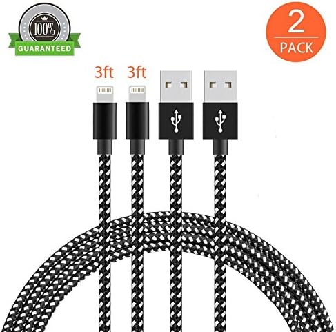 iPhone Charger TOODAY Lightning Cable - 2Pack iPhone Charger Cord nylon braided for Apple iphone SE, iPhone 7, 7Plus, 6s, 6s+, 6+, 6,5s 5c 5,iPad Mini, Air, iPad 6, iPod (Black White 3FT)