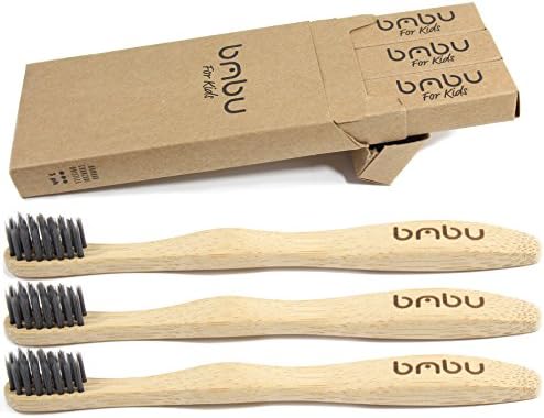 Kids Style Bamboo Toothbrush 3 Pack - Made with Bamboo Charcoal Infused Bristles- Sustainably Grown in Recycled Biodegradable Packaging