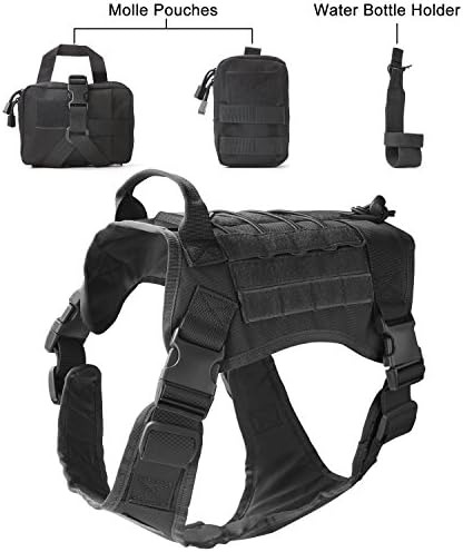 MoAnBee Military Harness Dog Vest Nylon Water-resistant Dog Harness with Adjustable Buckle and Detachable Pouches for Medium Dogs