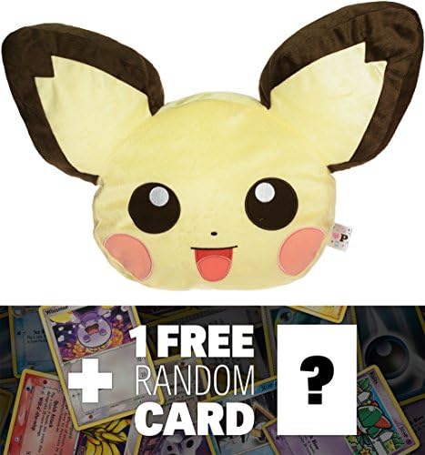 Pichu: ~13" Pokemon 'I Love Pikachu' Plushy Face Cushion (Japanese Import) + 1 FREE Pokemon Trading Card Bundle (365030)