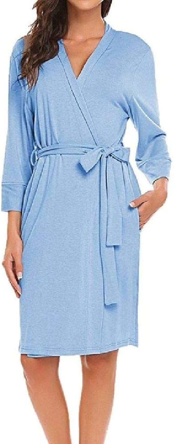 Winter Bathrobe Women Women 4/3 Sleeve VNeck Lightweight with Belt