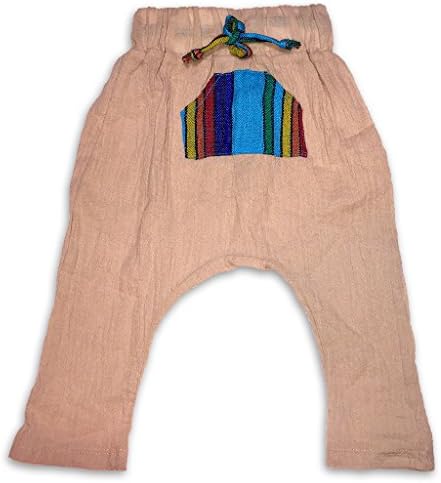 Sol Baby Infant/Toddler Baja Harem Pants Tan Gauze with Blue Serape Pocket-6-Beige