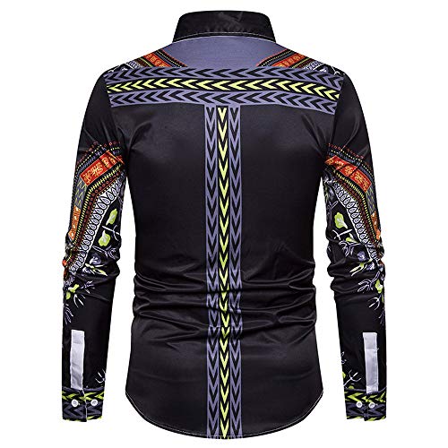 GOVOW African Print Shirts for Men Big and Tall - Autumn Luxury Long Sleeve Dashiki Shirt Top Blouse(US:12/CN:XXXL,ZZ-Black) - Thumbnail 2