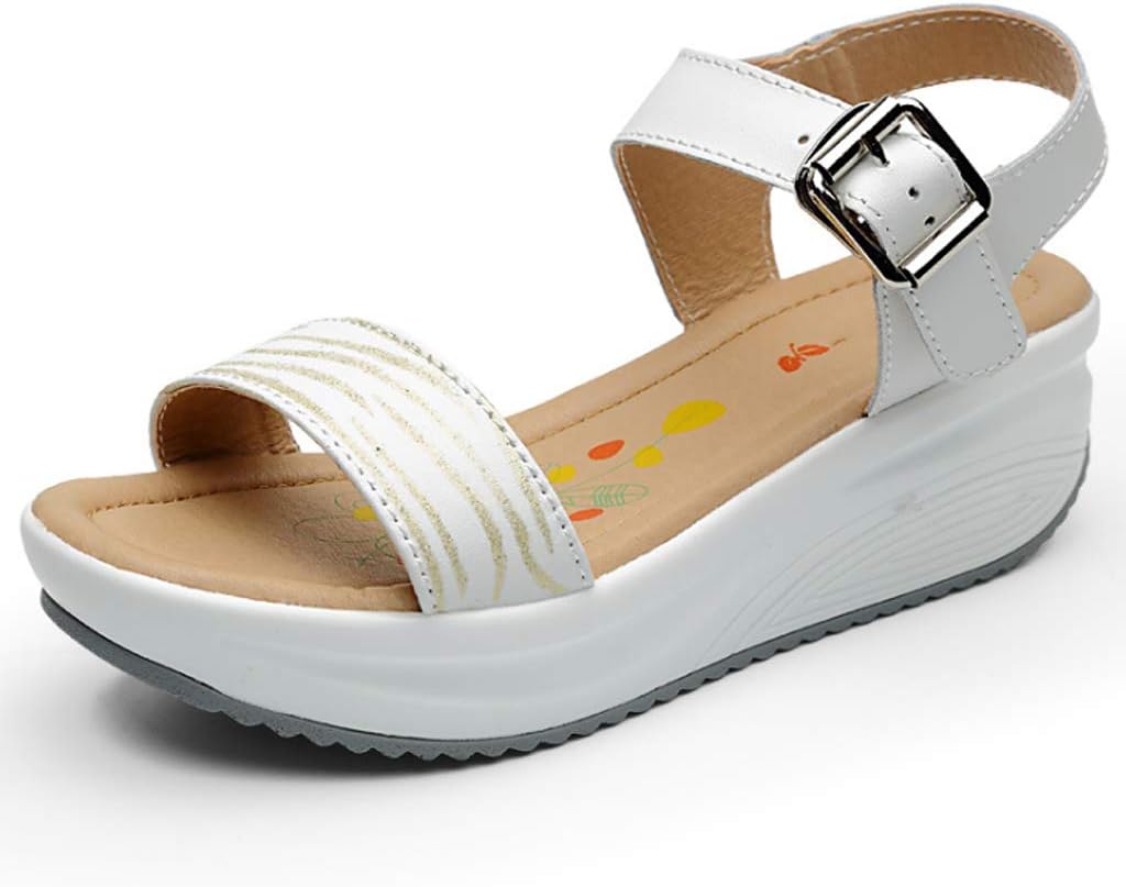 Amazon.com: Women's, Leather Wedge Mid-Heel Sandals Comfort Summer Fashion Shoes-White-7.5: Home 