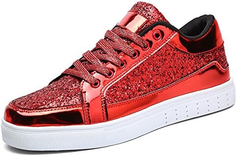 Wangjiaohou Men's Gold Sliver Blue Black Sneakers 4 Color All Match Walking Casual Slip On Fashion Sneakers (10, Lacing Red)