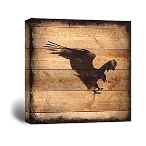 Square Eagle Silhouette on Rustic Wood Board Texture Background
