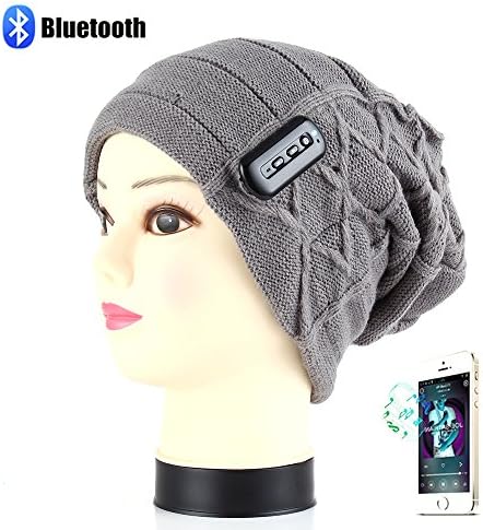 LC-dolida Bluetooth Wireless Music Beanie Hat Women Men Knitted Hat Cap with Microphone Stereo Headphones Headset HandsFree for Winter Outdoor Sports, Built-in Mic Grey