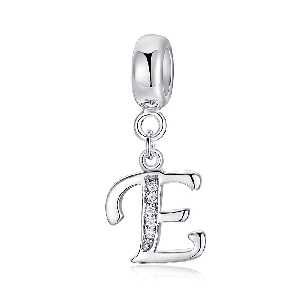 sam panda Alphabet Charms 926 Sterling Silver Letter Initial A-Z Charm Beads Fit pandora for Bracelet, Silver (E)