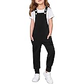 Haloumoning Girls Overalls Kids Casual Sleeveless Jumpsuits Harem Pants Rompers with Pockets 5-14 Years
