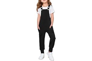 Haloumoning Girls Overalls Kids Casual Sleeveless Jumpsuits Harem Pants Rompers with Pockets 5-14 Years