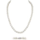 The Pearl Source Real Pearl Necklace for Women with AAA+ Quality Round White Freshwater Genuine Cultured Pearls | Pearl Strand with 14K Gold Plated Sterling Silver Clasp