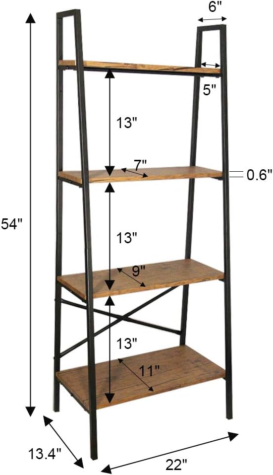 Blissun 4 Tiers Ladder Shelf, Vintage Bookshelf, Storage Rack Shelf for Office, Bathroom, Living Room: Home & Kitchen