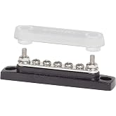 Blue Sea Systems Minibus 5-Gang Bus Bar with Cover, 100A | Five screw terminals and two studs; tin-plated copper bus; 300V AC/48V DC max