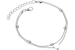 RRDAILY Charm Gold Layered Heart Anklets for Women Teen Girls, Dainty Adjustable Beaded Anklet Minimalist Foot Jewelry