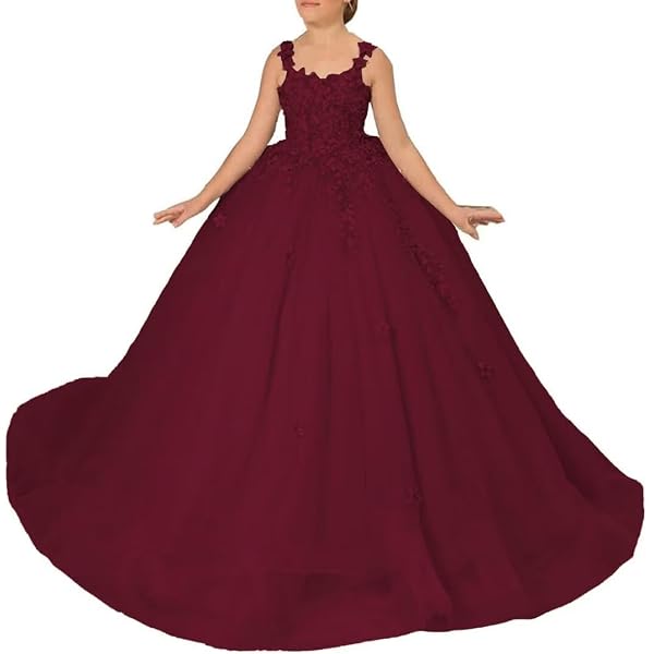 Amazon.com: Red Flower Girl Dresses for Wedding Lace Puffy Formal Dresses  for Kids Floral Pageant Dress Tulle Ball Gown Size 2: Clothing, Shoes &  Jewelry