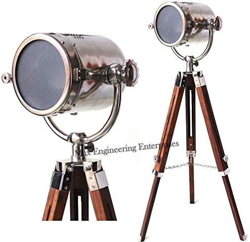 Max Engineering Enterprises Vintage Nautical Spotlight Modern Electric Studio searchlight with Adjustable Wooden Tripod Stand