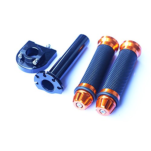 Yibid Motorcycle 7/8" Handlebar Rubber Gel Hand Grips and Black Aluminum Throttle for Honda Aprilla, BMW, Kawasaki, KTM, Ducati Go Kart Sport Bike, Orange Gold - Thumbnail 2