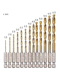 Zzanggu Juego de brocas de acero de alta velocidad con revestimiento de titanio (0.059 in   0.256 in), brocas hexagonales de cambio rápido para acero, madera, plástico (13 piezas)