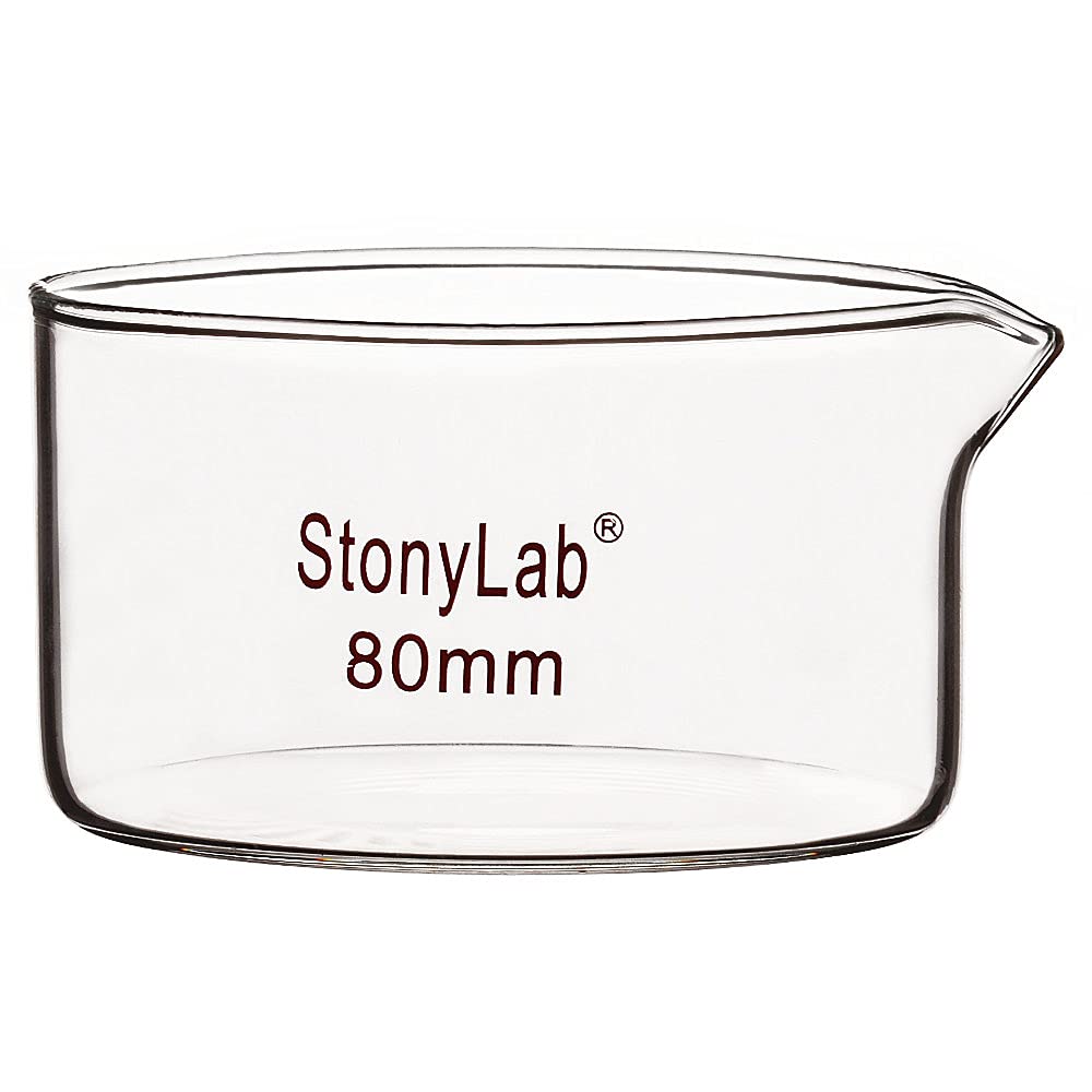 stonylab Crystallizing Dish with Spout and Heavy-Duty Rim, Borosilicate Glass Reusable Crystallizing Dishes for Crystallization and Evaporation, 100ml Capacity OD 80mm