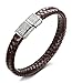 FIBO STEEL Stainless Steel Clasp Braided Leather Bracelet for Men Cuff Bracelet 7.5 inches Brown