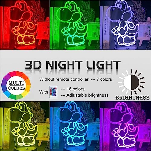 XOIDMIVCN Yoshi Night Light, Mario Lamp16 Color RGB Touch Remote Controller Yoshi Night Light Children\'s Room Decoration Table Lamp for Christmas Lighting Gift