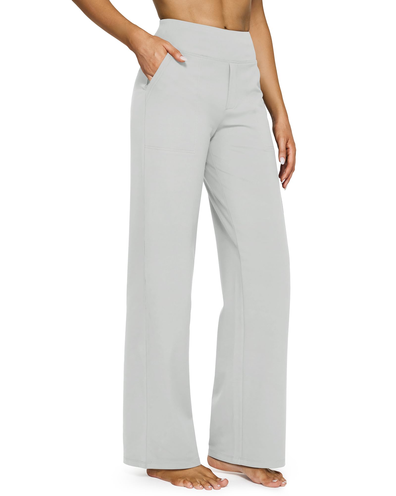 Photo 1 of G4Free High Waist Pants for Women Wide Straight Leg Sweatpants with Pockets Loose Fashionable Yoga Lounge Casual Clothing(Light Grey,L,31")