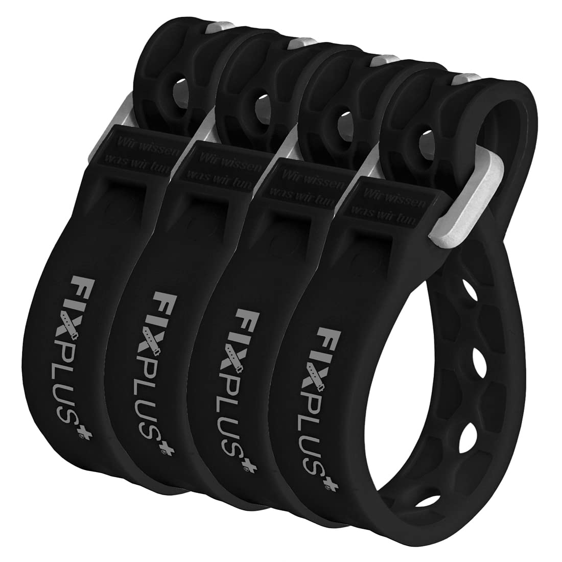 Fixplus Strap Pack of 4 Nano Slim Fit - Lashing Strap for Secure, Attaching, Bundling and Lashing - Made of Special Plastic with Aluminium Buckle 15 cm x 1.2 cm (Black)