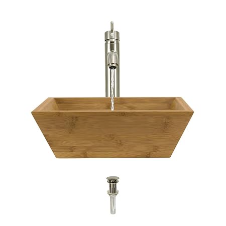 Mr Direct 891 Bamboo Vessel Sink Brushed Nickel Bathroom Ensemble