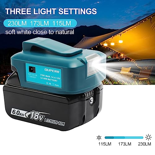 QUPERR ADP05 USB Battery Adapter Compatible with Makita Batteries 18V/14.4V | With USB-A and USB-C charging ports, 12V DC output and built-in LED work light (adapter only)