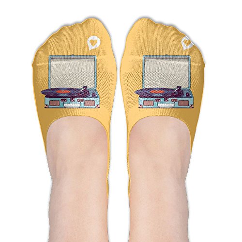 Build U Women's Vinyl Record Heart Casual Athletic Low Cut Thin No Show Invisibel Boat Socks Non Slip