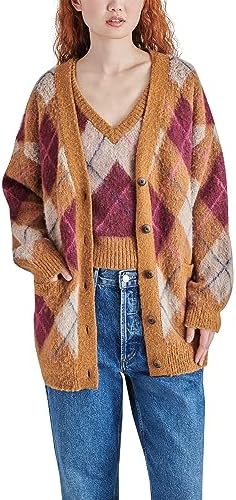 PENDLETON Womens Western Scenic Cotton Cardigan Sweater, Red/Sand