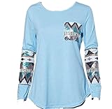 Gillberry Womens Ladies Pocket Sequins Splice Long Sleeve Tops T Shirt Blouse (L, Blue)