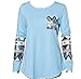 Gillberry Womens Ladies Pocket Sequins Splice Long Sleeve Tops T Shirt Blouse (L, Blue)