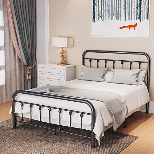 Amazon Com Noillats Metal Bed Frame Full Size With Vintage Headboard And Footboard Premium Stable Steel Slat Support Mattress Foundation No Box Spring Needed And Easy Assembly Gray Black Kitchen Dining
