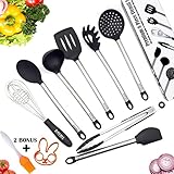 Kitchen Utensil Set With 8 Cooking Tools And 2 Gifts - High Heat Resistant BPA Free Silicone And Heavy Duty Stainless Steel - Dishwasher Safe Premium Utensils Kit