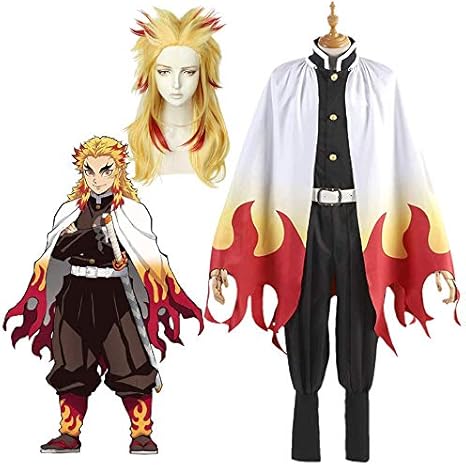 Amazon コスプレ衣装 ウィッグ付き 鬼滅の刃 煉獄 杏寿郎 炎柱 無限列車編 鬼殺隊隊服 お祭り Cosplay パーティー 変装 仮装 Xlサイズ コスプレ 仮装 通販