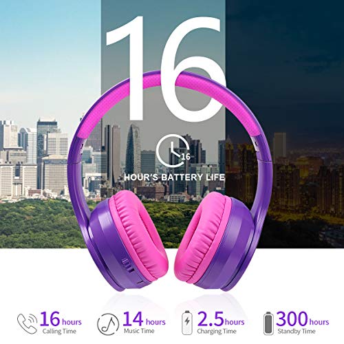 Bluetooth Headphones,IFECCO Bluetooth Headphones Over Ear、 Foldable Wireless and Wired Stereo Headset Micro SD/TF, FM, for Cell Phone,PC,Soft Memory-Protein Earmuffs(Purple)