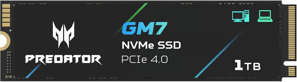Acer Predator GM7 1TB SSD PCIe 4.0 NVMe M.2 2280 Read 7200 MB/s