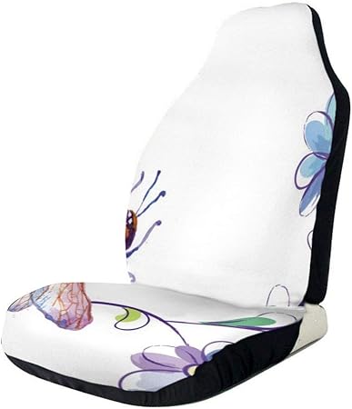 Amazon 車用シートカバー 白い背景の上のトンボと花イラストとベクター おしゃれ かわいい マルチカラー 軽自動車 普通車 フロント座席適用 シートカバー 車 バイク