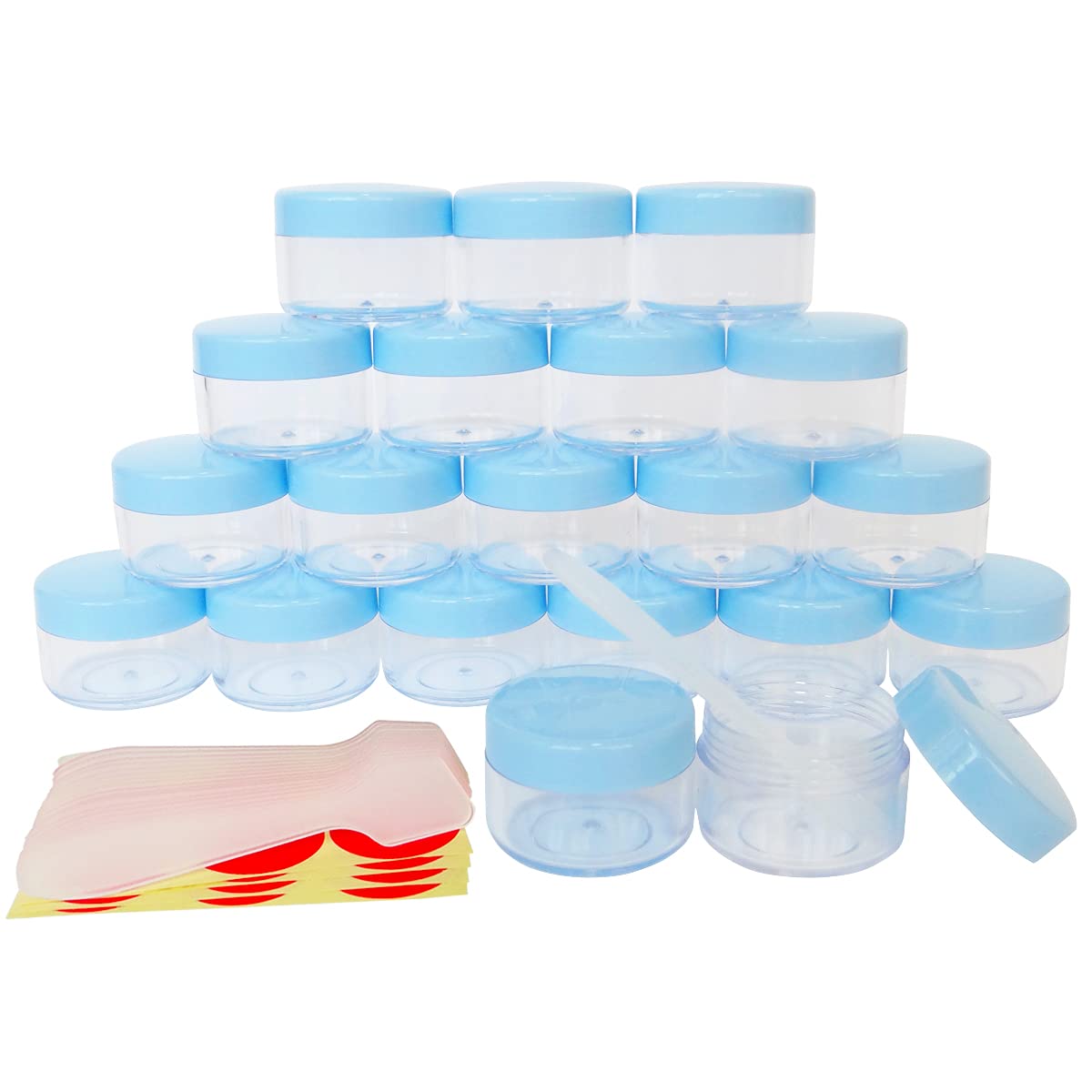 Wopanxye 20pcs 15g Small Containers with BLUE Lids, 15ml Travel Size Lip Gloss Round Pots, Tiny 15 Gram Bottle for Cosmetics, Eye Shadow, Nails, Face Cream, Lip Balm, Glitters, Skincare Essence Oils