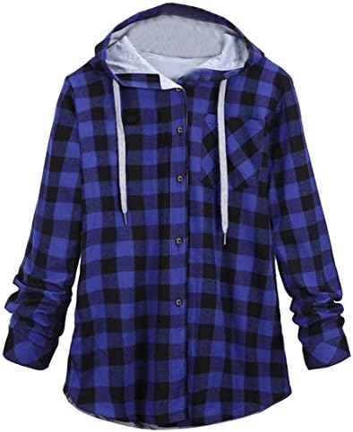 Goocyber Womens Stylish Plaid Oversized Loose Long Hoodies Outwear 4 L