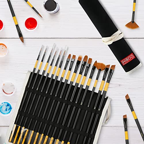 HIBOO Art Paint Brush Set-15 Different Sizes of Professionals Paint Brushes Wood Handles with Oil-Sealing Technique for Watercolor Acrylic Oil , Face and Nails Painting (Yellow & Black)