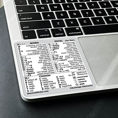SYNERLOGIC (10 pcs) Word/Excel (for Mac) Reference Guide Keyboard Shortcut Sticker Laminated Vinyl No-Residue Adhesive (White, Pack of 10)