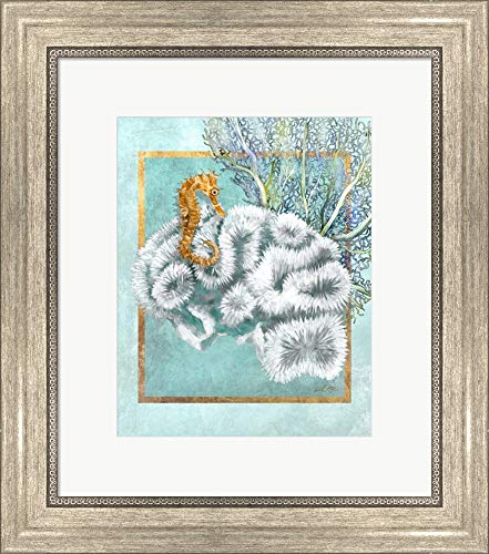Coral and Seahorse by Lori Shory Framed Art Print Wall Picture, Silver Scoop Frame, 15 x 17 inches