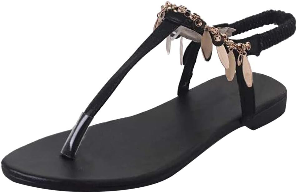 Womens Beach Flip Flops Sandals Fashion Flat-Bottomed Sequin Bohemian Summer Roman Shoes by Kinlene