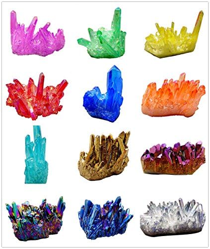 Natural Jewelry 2.5 to 3.5 Inch Rainbow Titanium Coated Amethyst Crystal Cluster Specimen with Acrylic Base (2"-2.5", T/Light Blue)