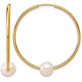 1/20 14K Gold Filled 5-6mm Round White Freshwater Culture Pearl Hoop Earrings