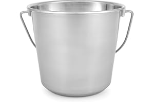 Jeffers Multi Purpose Stainless Steel Round Pail with Handle – Rust Resistant, Non-Toxic Bucket for Water, Feed, Pets, Livestock, Milk, Ice, Mop, Garden, Kennel, Farm, Camping, Storage - 6 Quart